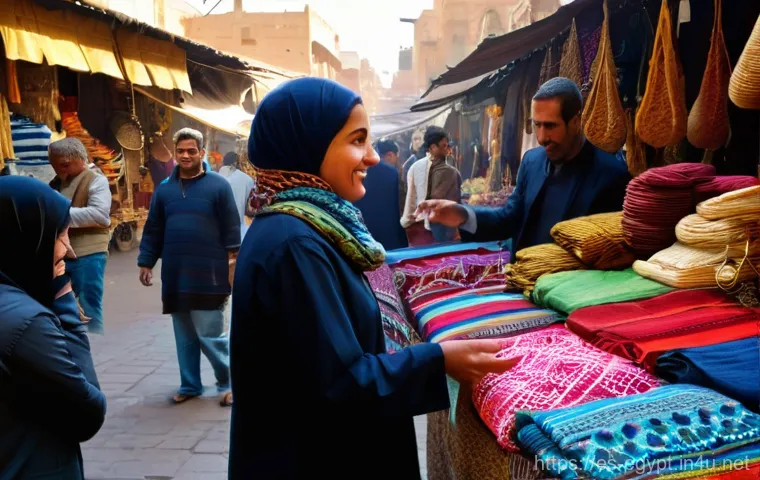 이집트에서 흔한 사기 수법과 피하는 법 - **Prompt:** A vibrant and bustling Egyptian souk scene, filled with colorful textiles, spices, and t...
