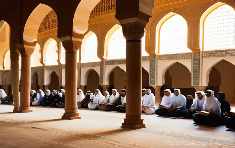 이집트에서 가장 오래된 모스크 - **Prompt:** "The majestic, grand central courtyard of the modern-day Amr ibn al-As Mosque in Old Cai...