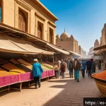 이집트 기후와 최적의 여행 시즌 - A vibrant outdoor market scene in Cairo during spring, featuring tourists wearing light, breathable ...