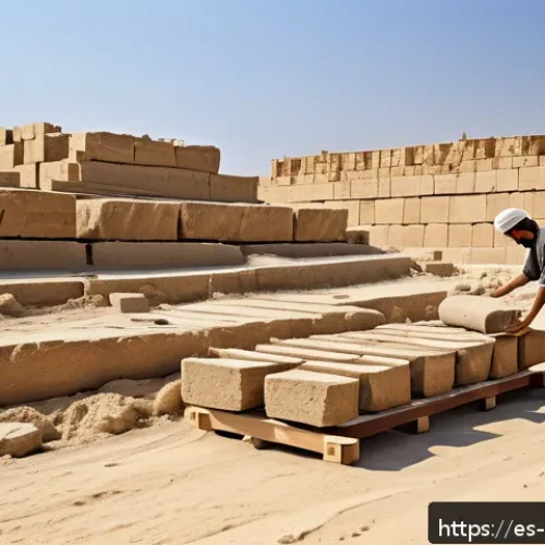이집트에서 유명한 역사적 사건 - A detailed scene of ancient Egyptian workers wearing linen kilts and sandals, collaboratively moving...