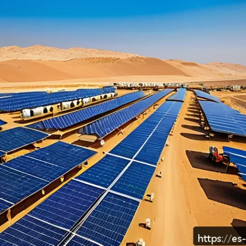 이집트의 최신 기술 트렌드 - A vibrant, detailed scene of the Benban Solar Park in Aswan, Egypt, showcasing vast fields of solar ...