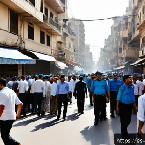 이집트 내무부와 경찰 시스템 - A busy urban street scene in Cairo during the day, showing dense crowds of diverse people walking an...